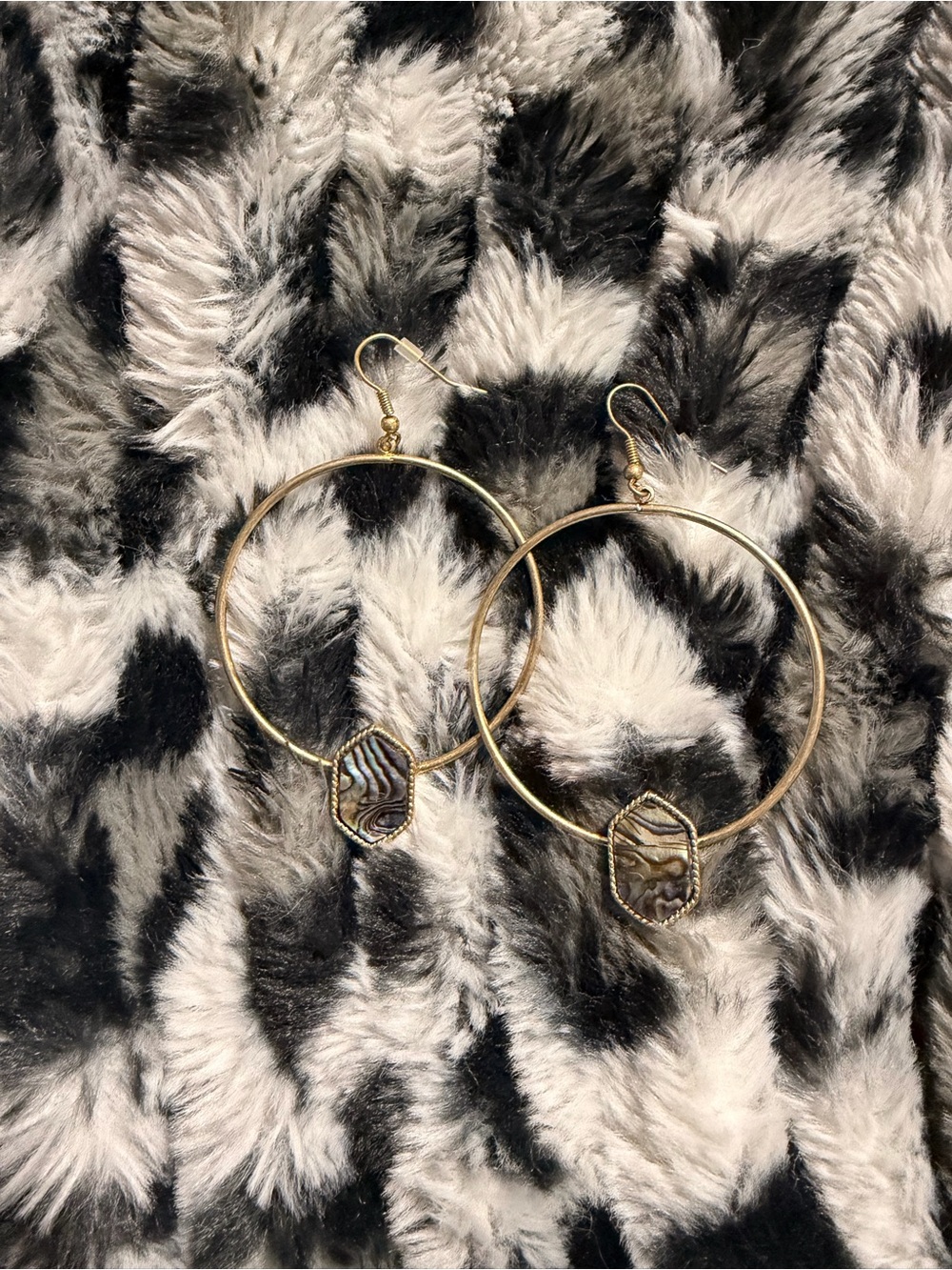 Gold Hoop Earrings with Abalone Accent